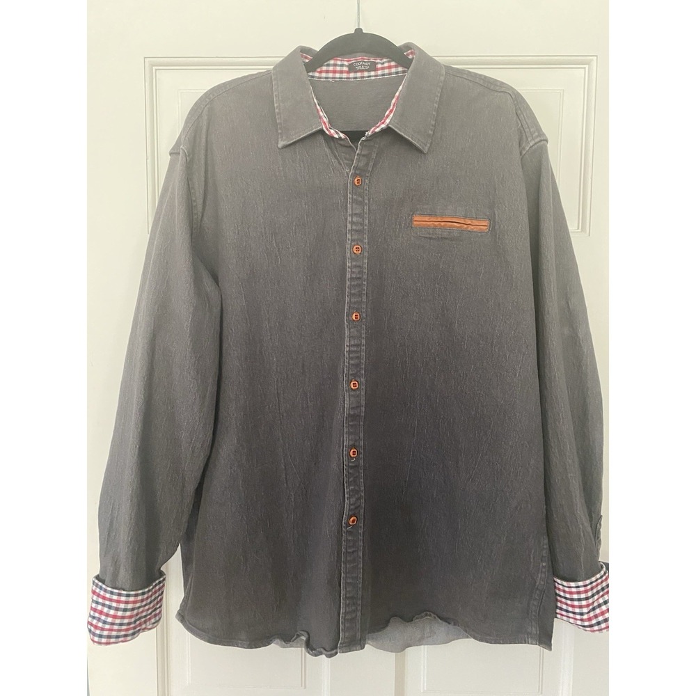 Coofandy Men's Denim Button-Up Shirt XXL Classic Fit‎ Plaid Collar Flip Cuff